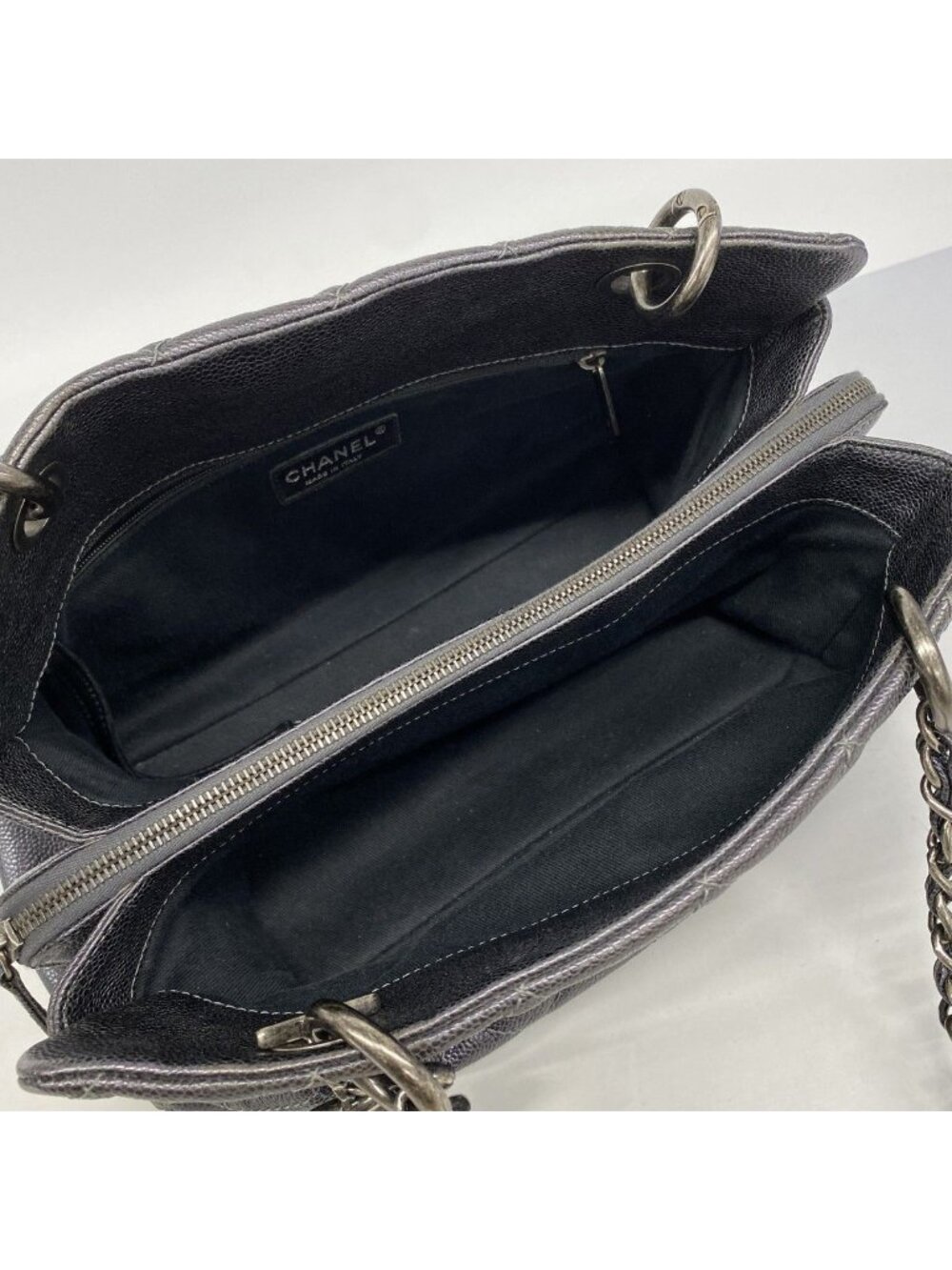 Chanel Chain Tote Quilted Caviar Leather Dark Gray Silver - Picture 4 of 10